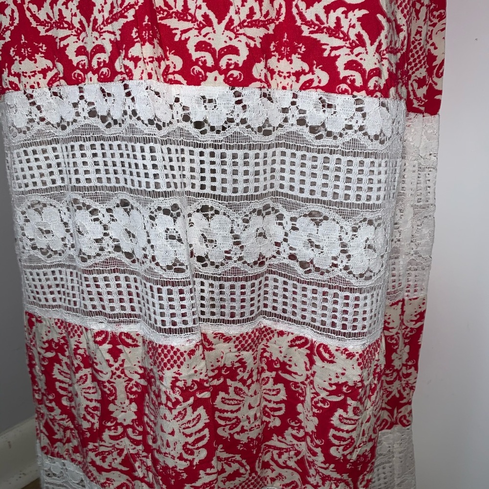 Women’s Ikat Maxi Dress Red & White M Long Sleeveless Summer Print Sz 8 10 - Picture 6 of 11